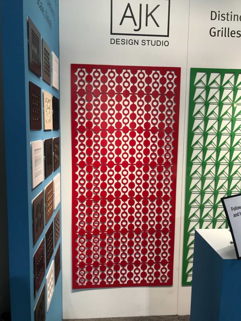 AJK Design Studio booth displays Annie Kantor's latest metal grille and panel designs on view at ICFF. Photo credit: The Design Tourist 