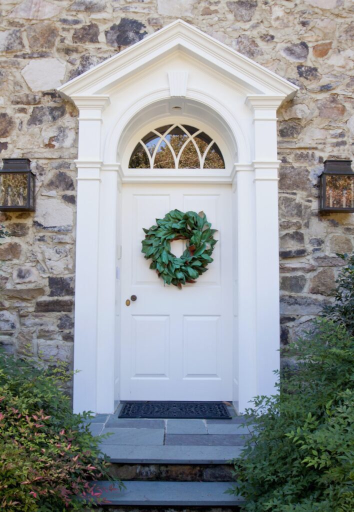 Front Door with laurel wreath