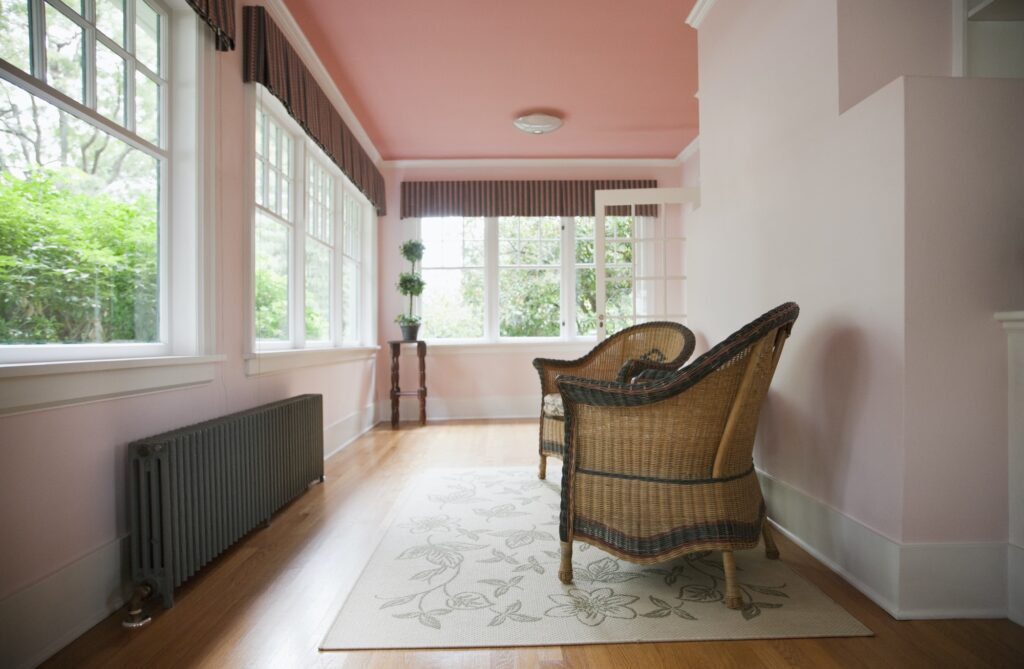 Sitting area facing windows