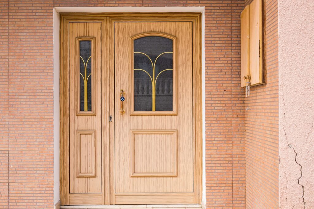 Wooden front door of a home