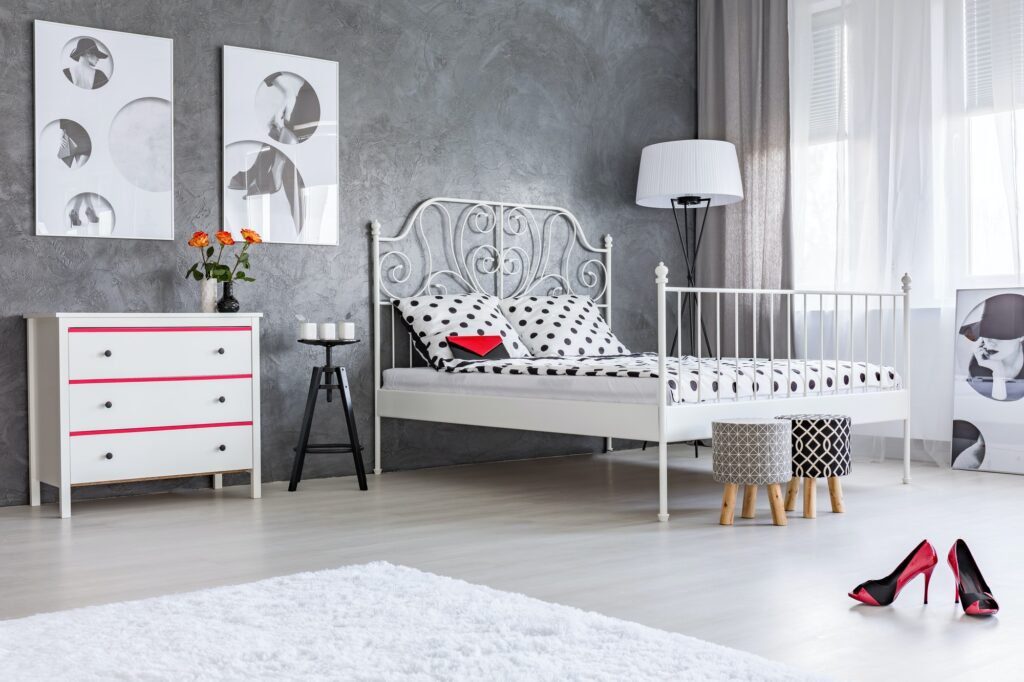 Grey home interior with bed