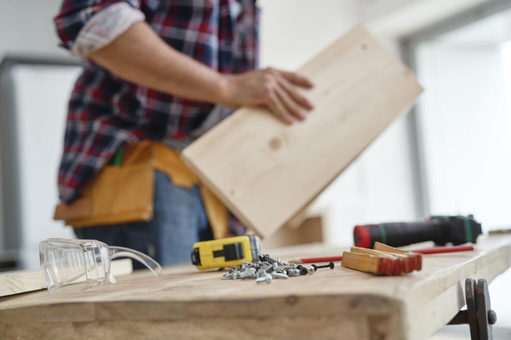 Detail of table with DIY tools