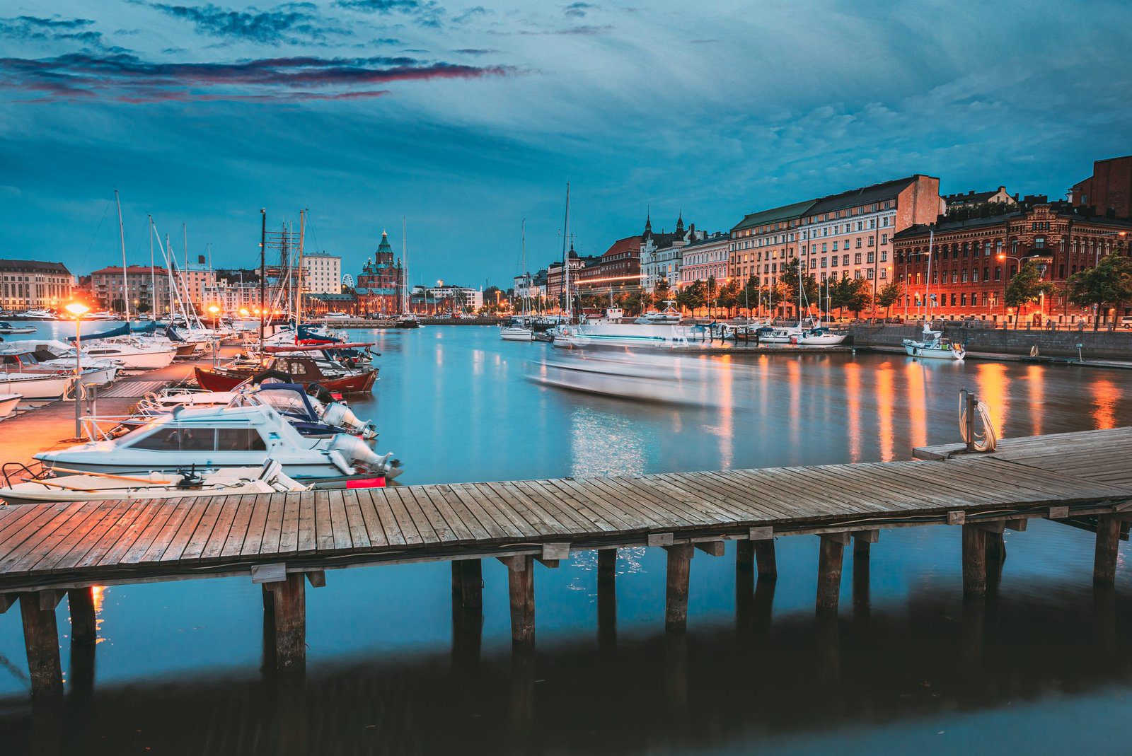 Embankment At Summer Evening In Helsinki, Finland. Town Quay, Famous Place HELSINKI, FINLAND