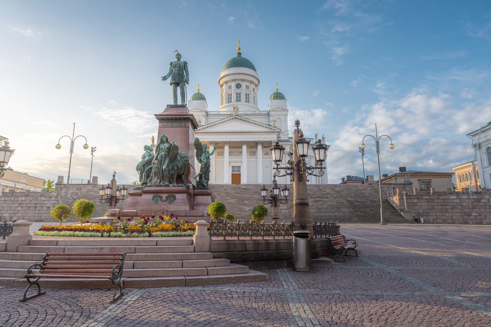 Helsinki Cathedral at Senate Square with Statue of Alexander II - Helsinki, Finland