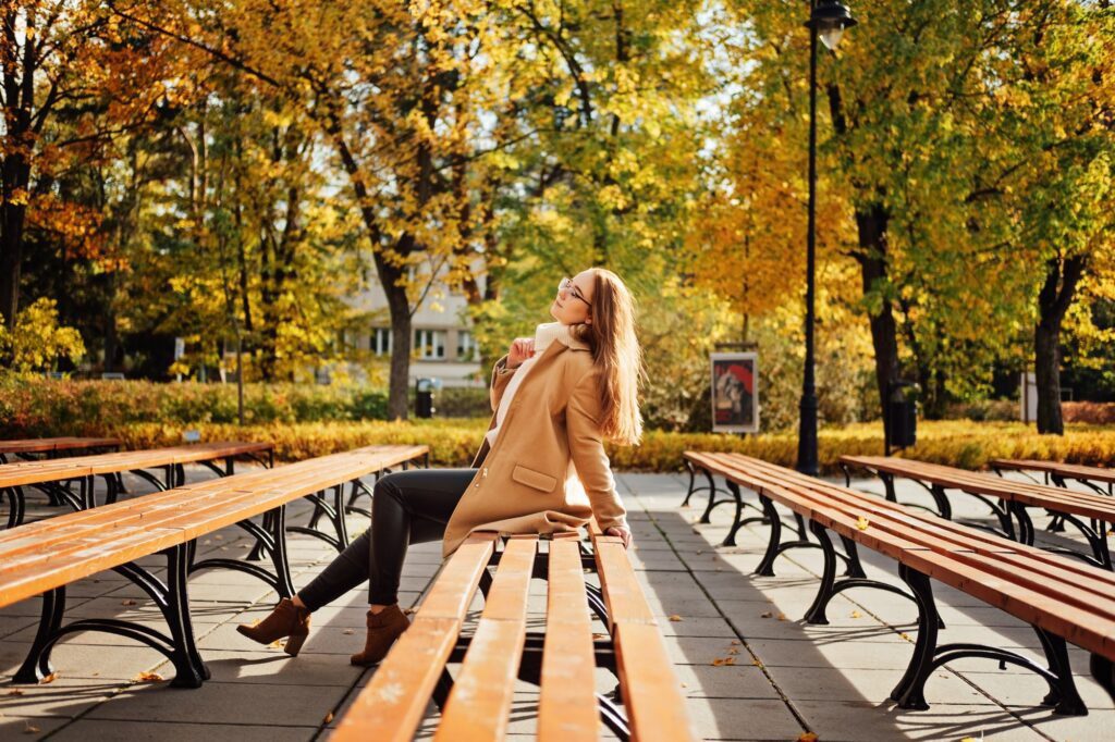 Autumn wellbeing, protect mental health concept. How to Cope With Fall Anxiety. Beautiful black